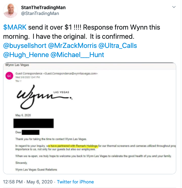 Remark Holdings MARK stock Tweet Wynn Las Vegas