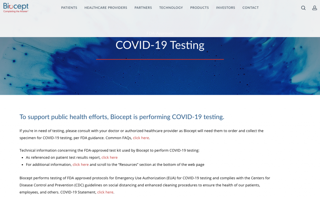 biocept COVID19 Testing
