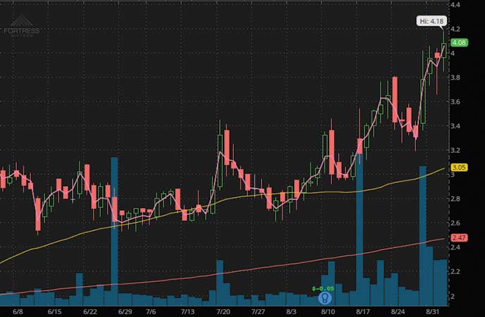 penny stocks to watch Fortress Biotech Inc. (FBIO stock chart)