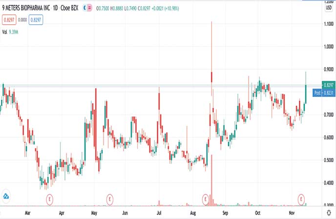 Biotech penny stocks to watch 9 Meters Biopharma Inc. (NMTR stock chart)