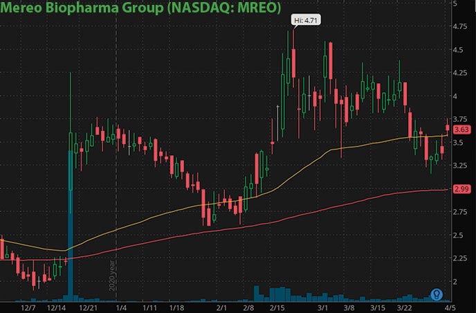 hot penny stocks to buy right now Mereo BioPharma Group MREO stock chart