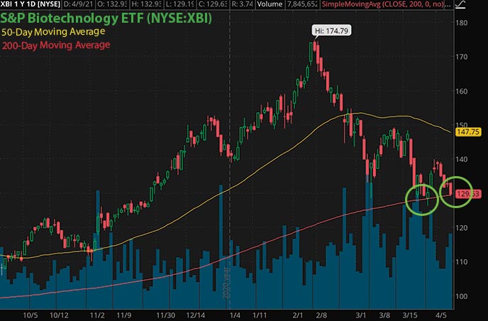 penny stocks to watch trading S&P Biotech ETF XBI stock chart