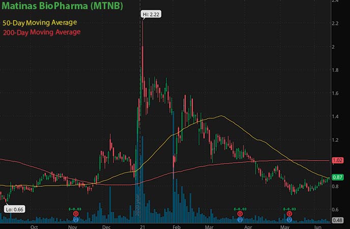 best penny stocks to buy avoid Matina BioPharma MTNB stock chart